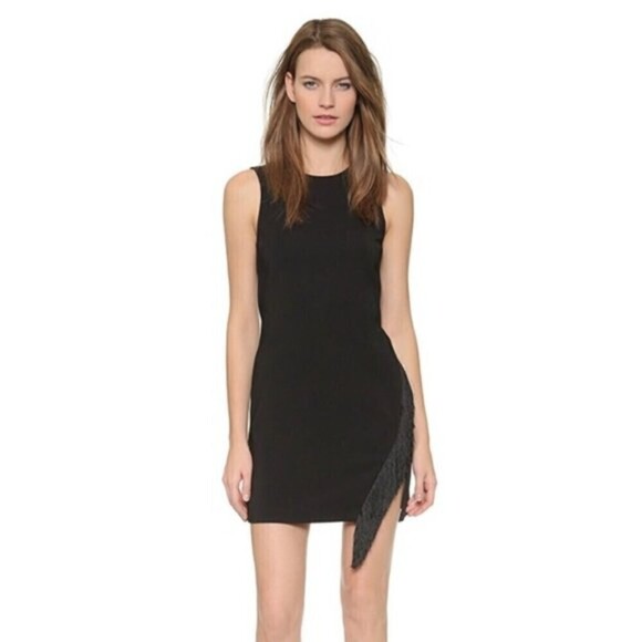 A.L.C. Black Lottman Fringe Shift Asymmetric Sleeveless Mini Cocktail Dress Sz 8 - Picture 3 of 12